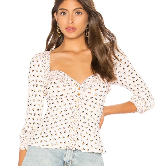 Free People White Floral Button-Up Top - Picture 1 of 4